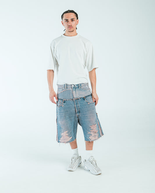DOUBLE WAIST DISTRESSED “PINK WASH” JORTS
