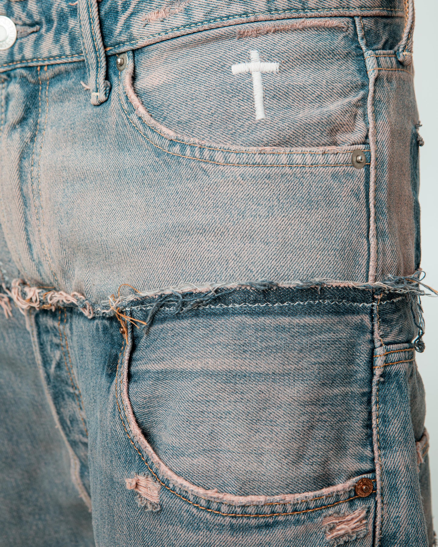 DOUBLE WAIST DISTRESSED “PINK WASH” JORTS