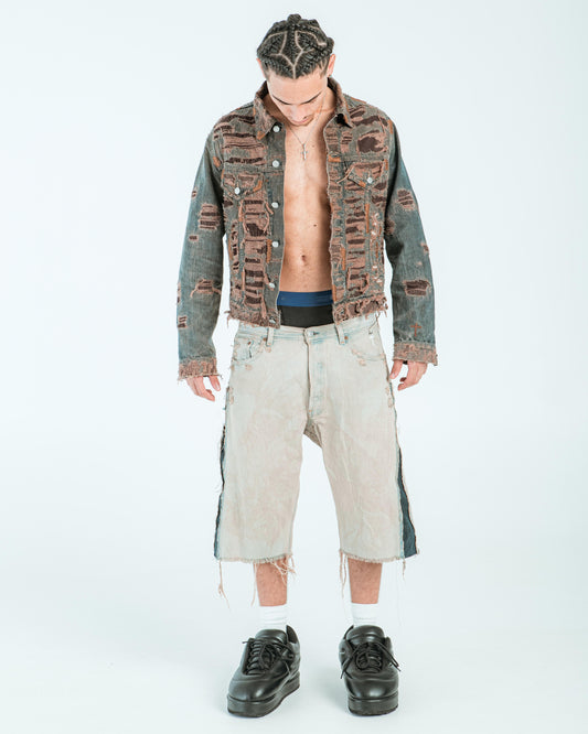 “BEIGE VINTAGE WASH” DISTRESSED JORTS”