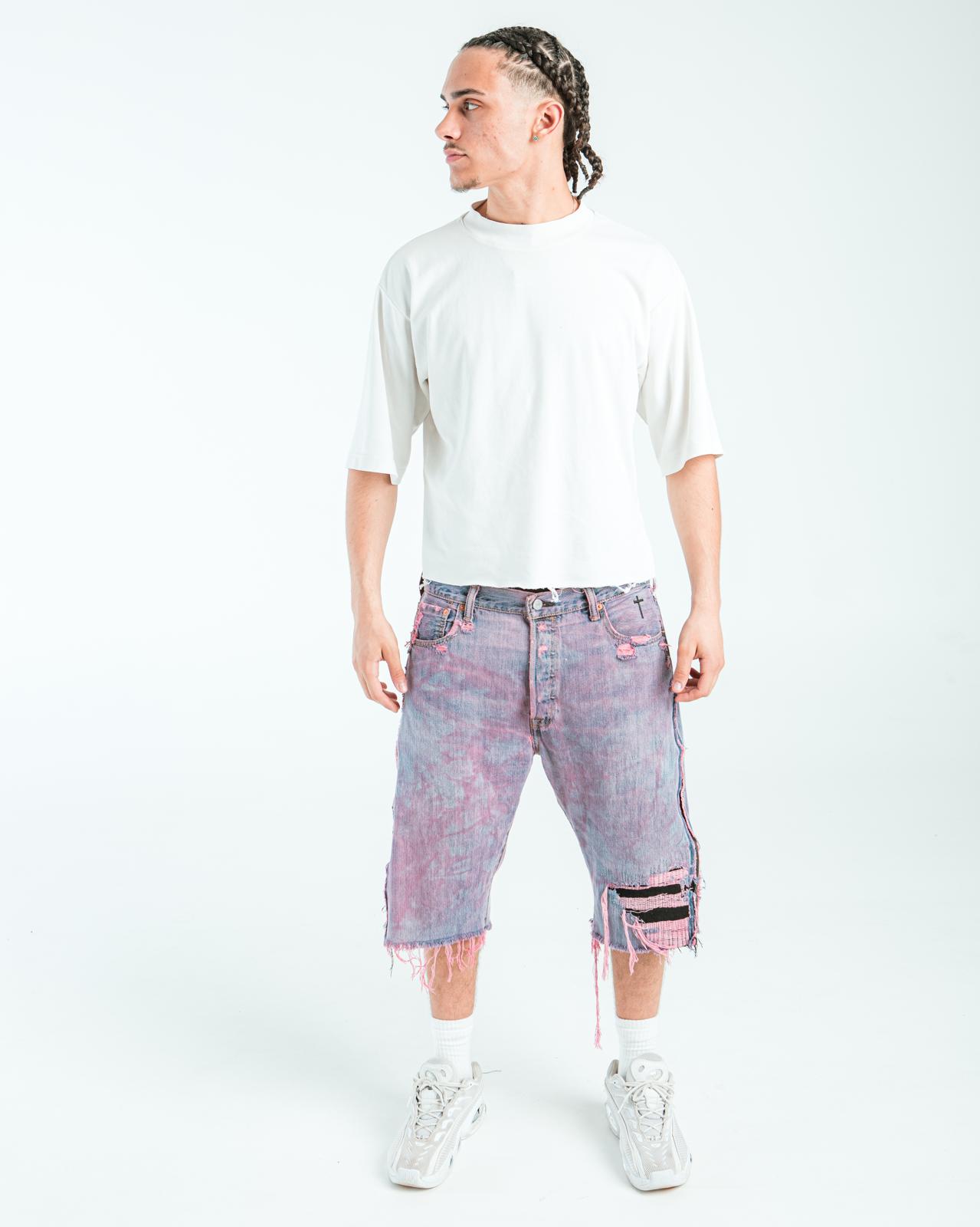 “PINK WASHED” DISTRESSED JORTS