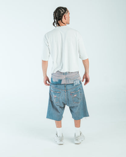 DOUBLE WAIST DISTRESSED “PINK WASH” JORTS