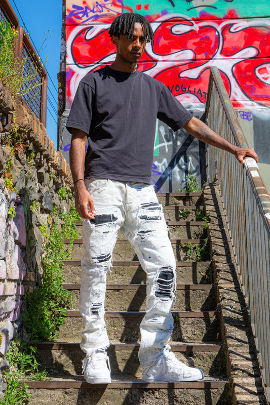 "BLEACHED WHITE" DISTRESSED JEANS