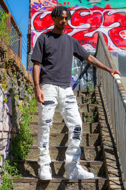 "BLEACHED WHITE" DISTRESSED JEANS