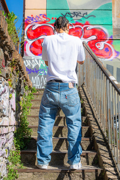 “BLUE WARFARE” PATCHWORK DENIM