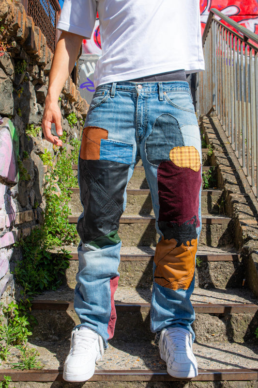 “LEATHERSTORM” PATCHWORK DENIM