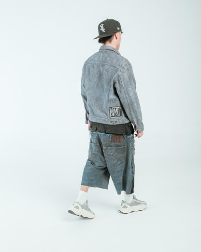 CARGO DOUBLE WAIST DISTRESSED “BLACK WASH” JORTS