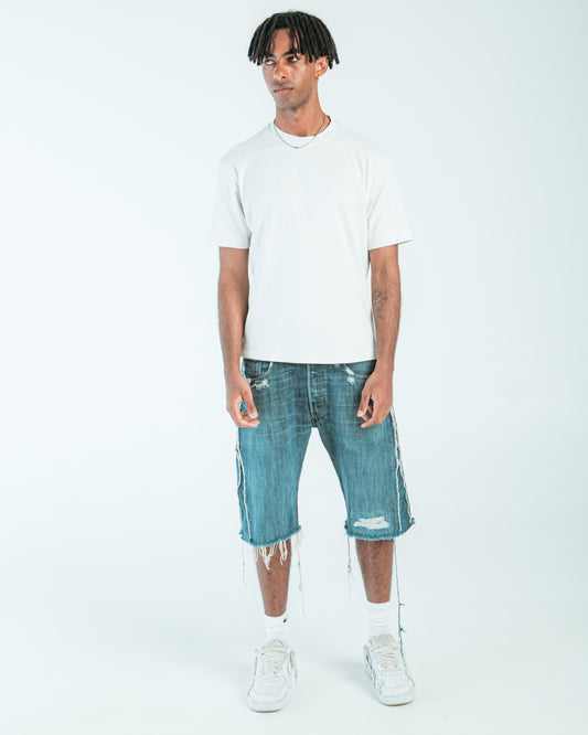 “DEEP BLUE” DISTRESSED JORTS