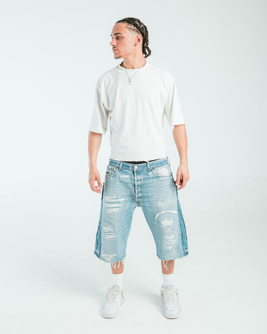 “LIGHT BLUE WASHED” DISTRESSED JORTS