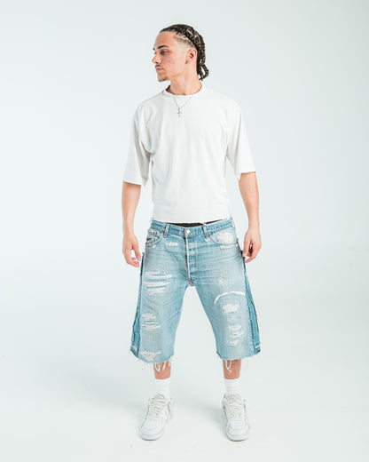 “LIGHT BLUE WASHED” DISTRESSED JORTS