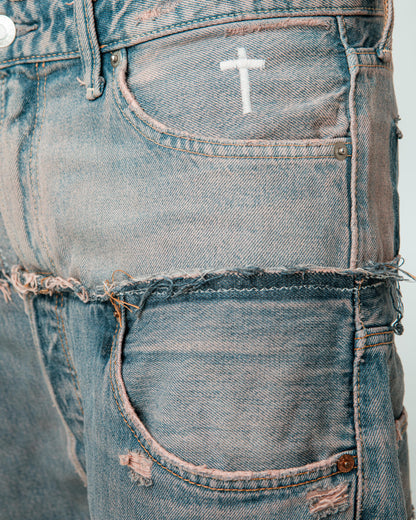 DOUBLE WAIST DISTRESSED “PINK WASH” JORTS