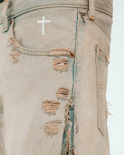 “BEIGE VINTAGE WASH” DISTRESSED JORTS”