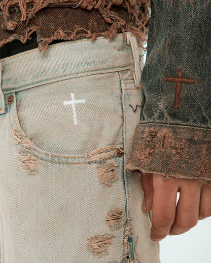 “BEIGE VINTAGE WASH” DISTRESSED JORTS”