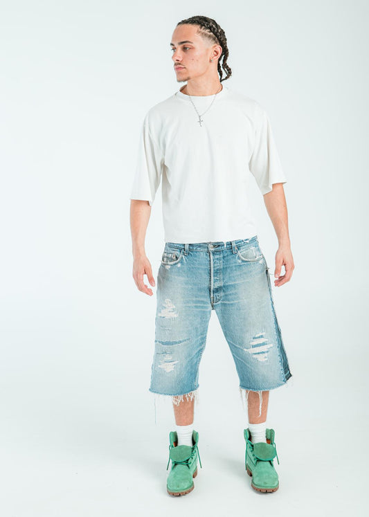 “WASHED BLUE” DISTRESSED JORTS