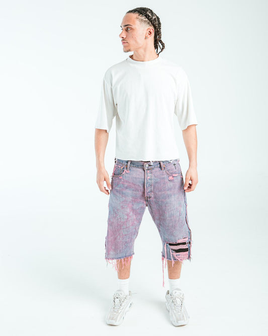 “PINK WASHED” DISTRESSED JORTS