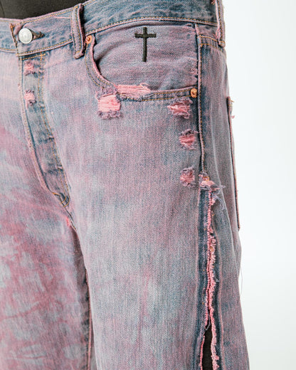“PINK WASHED” DISTRESSED JORTS
